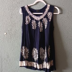 Elegant Navy Tunic with White Embroidery